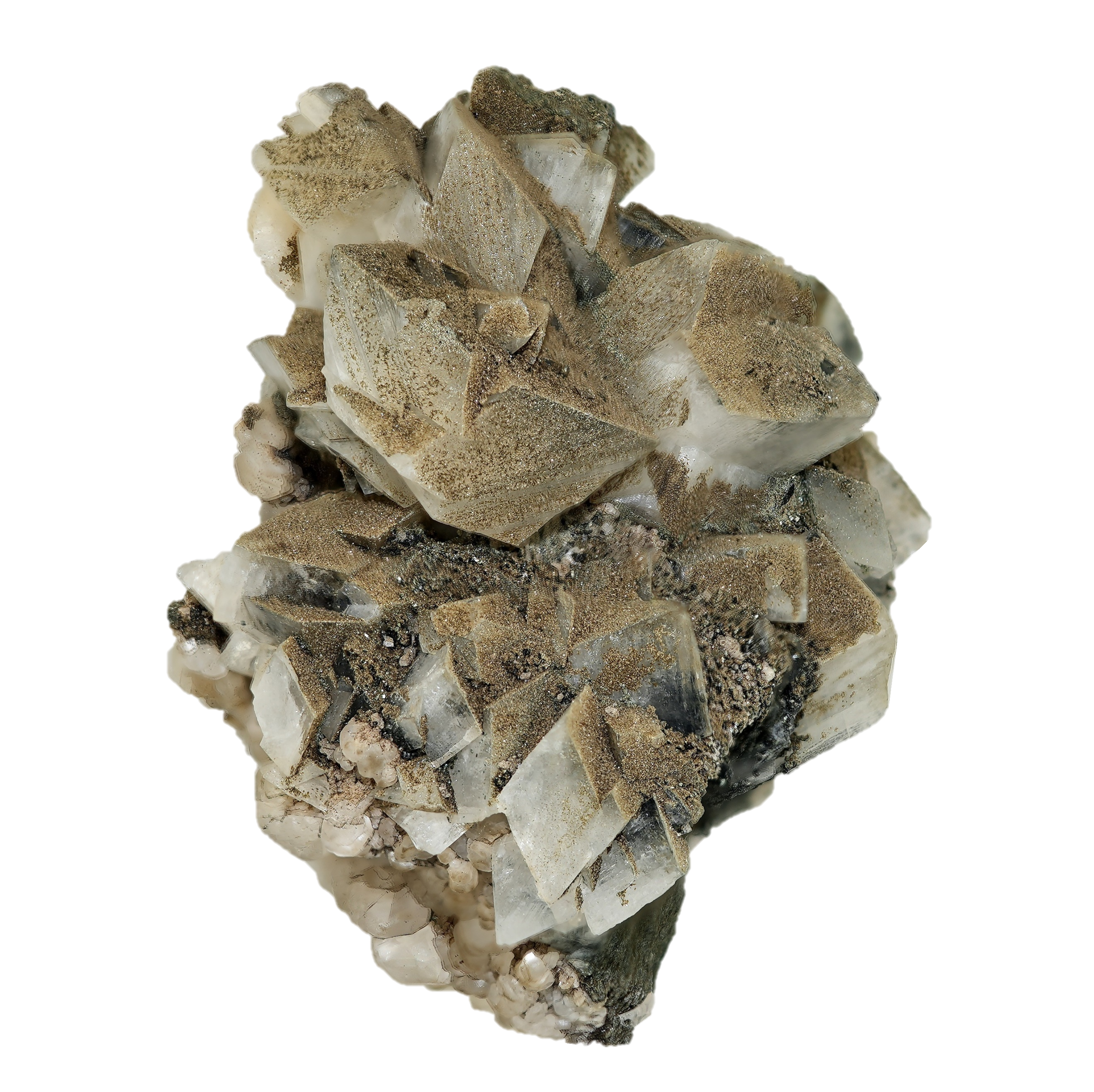 Adular Gruppe mit Hämatit & Calcit aus Osttirol (7.0 cm x 5.6 cm)