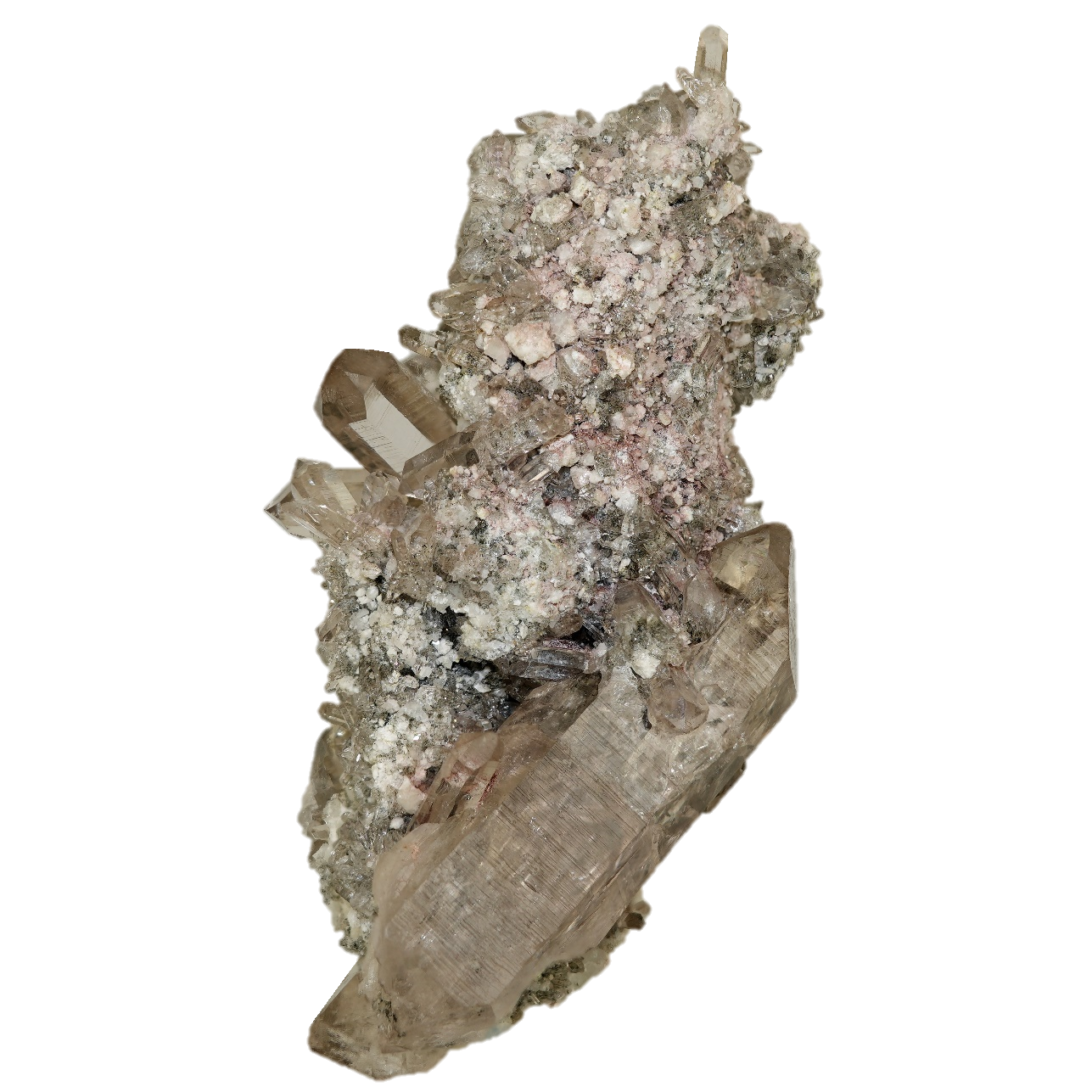 Große Bergkristall Gruppe mit Calcit vom Mont Blanc (14.7 cm x 9.1 cm)