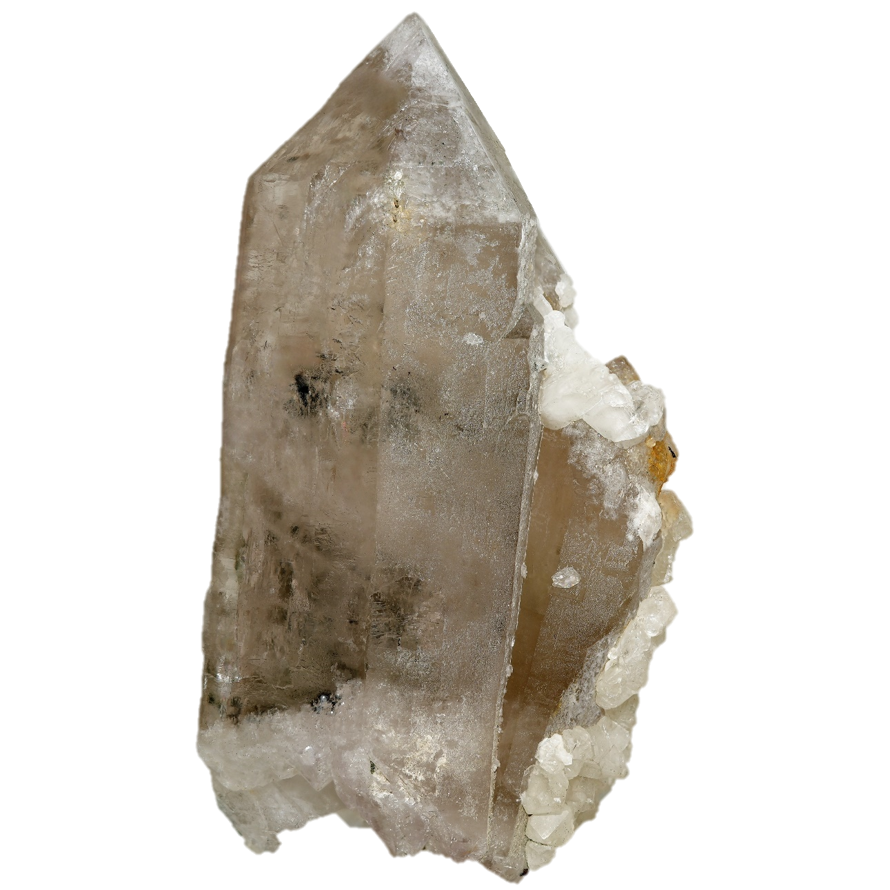 Bergkristall mit Calcit aus dem Rauriser Tal (9.0 cm x 5.1cm)