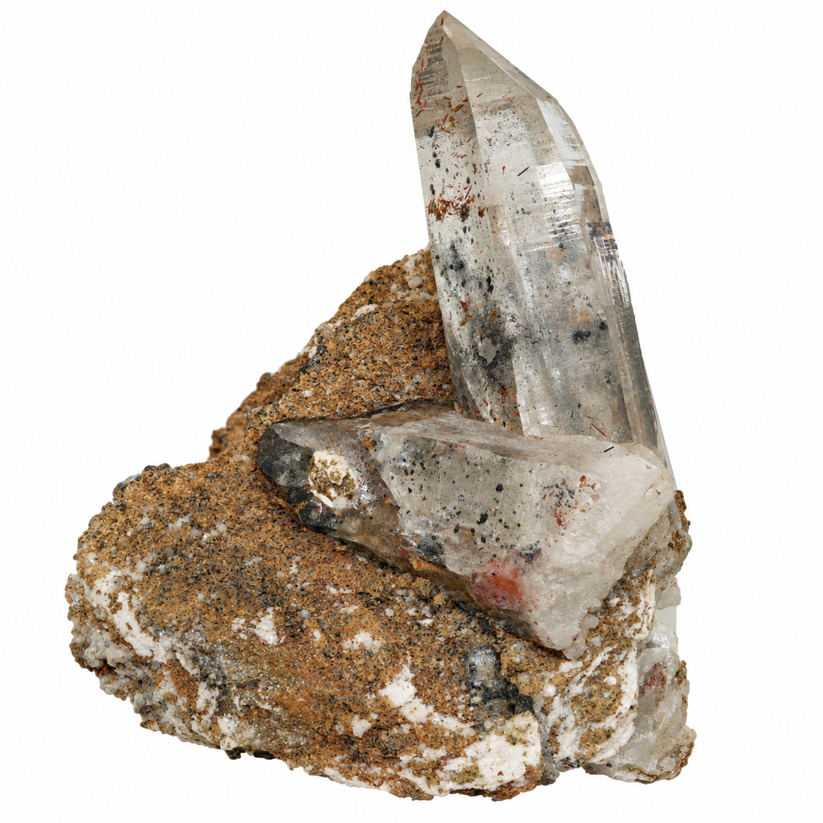 Large Quartz crystal on matrix with Rutile from Val Bedretto (14.0 cm x 10.5 cm)