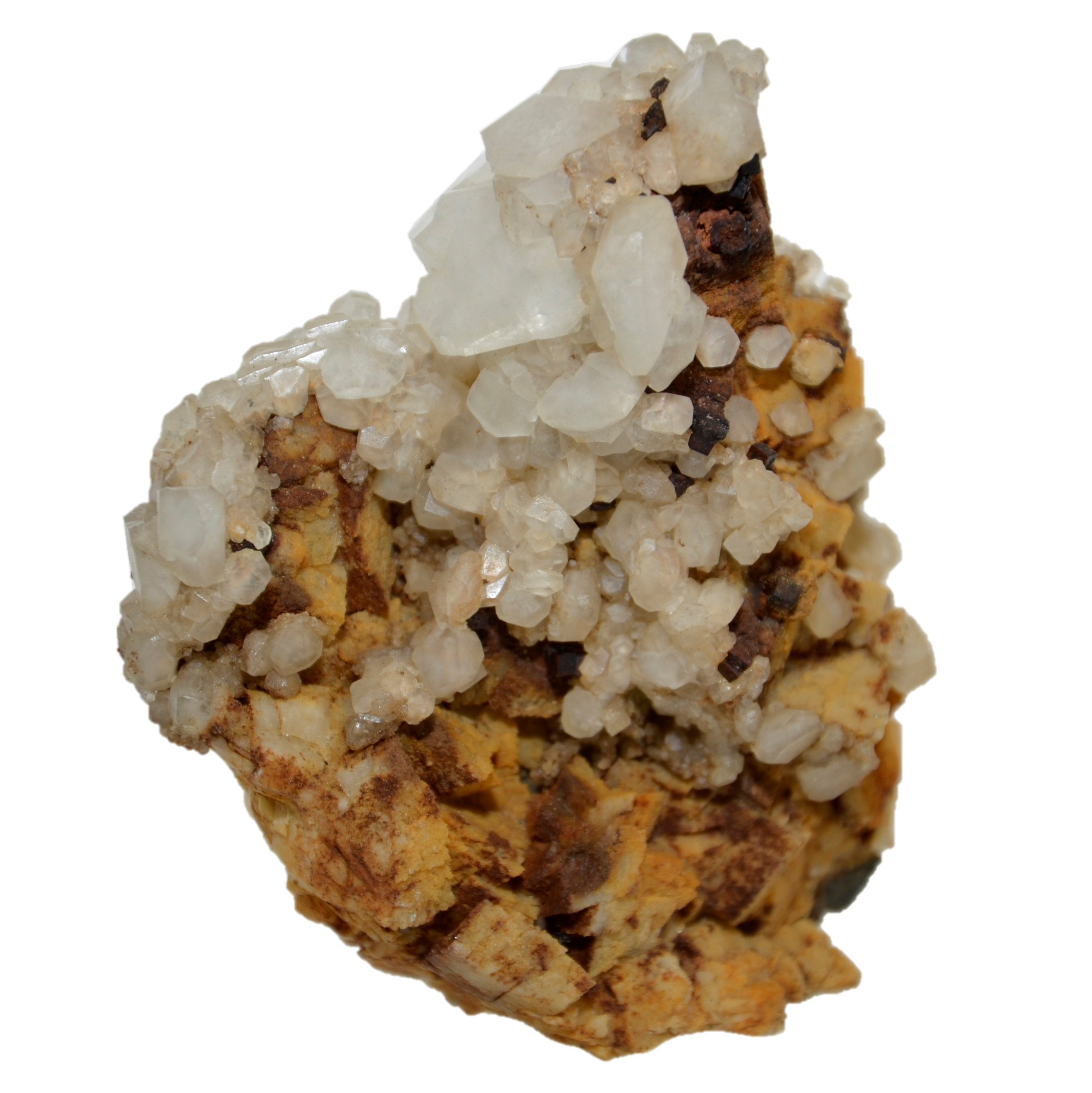 Calcit Stufe mit Adular & Pyrit aus dem Rauriser Tal (8.2 cm x 7.7 cm)