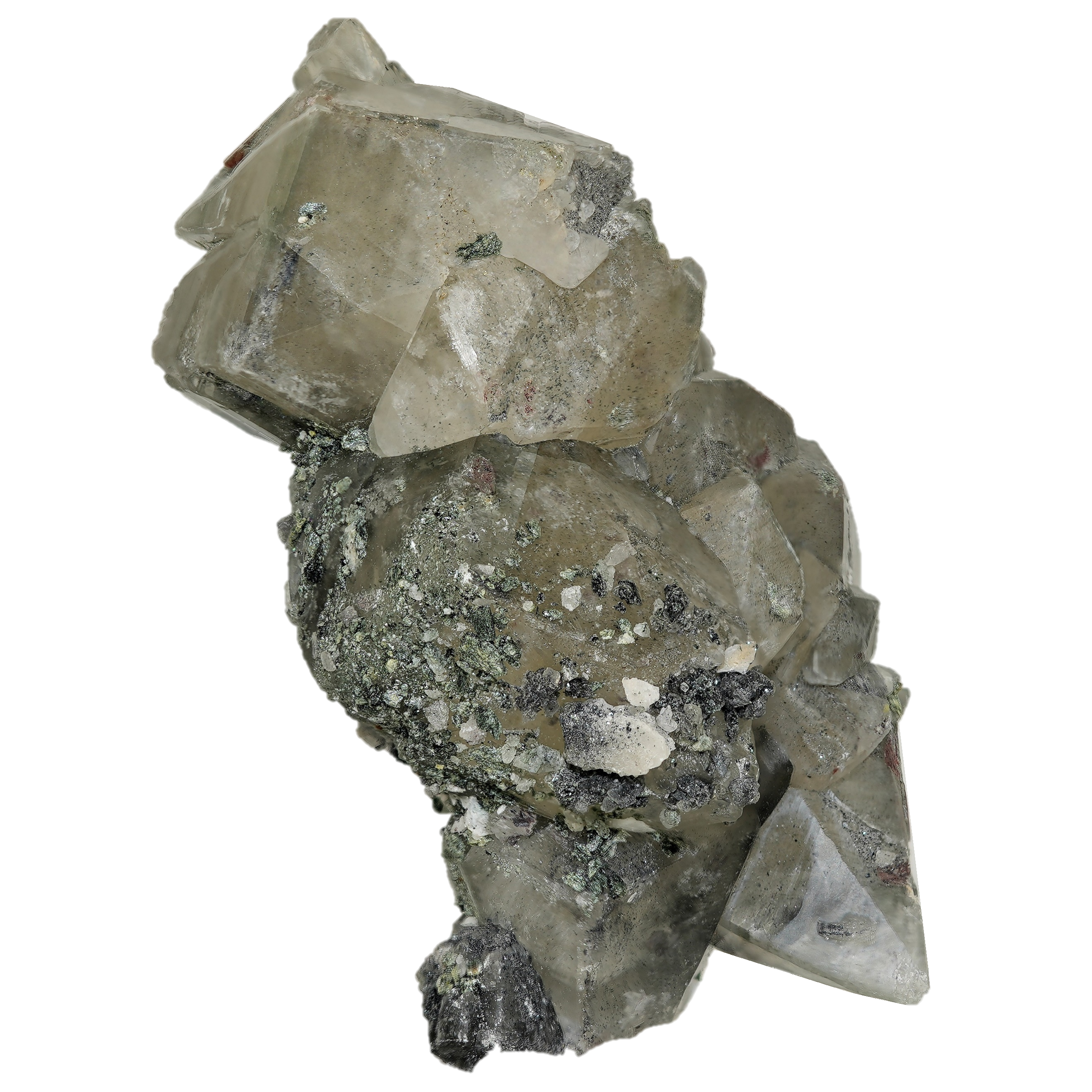 Calcit Gruppe mit Hämatit aus Osttirol (8.0 cm x 5.4 cm)