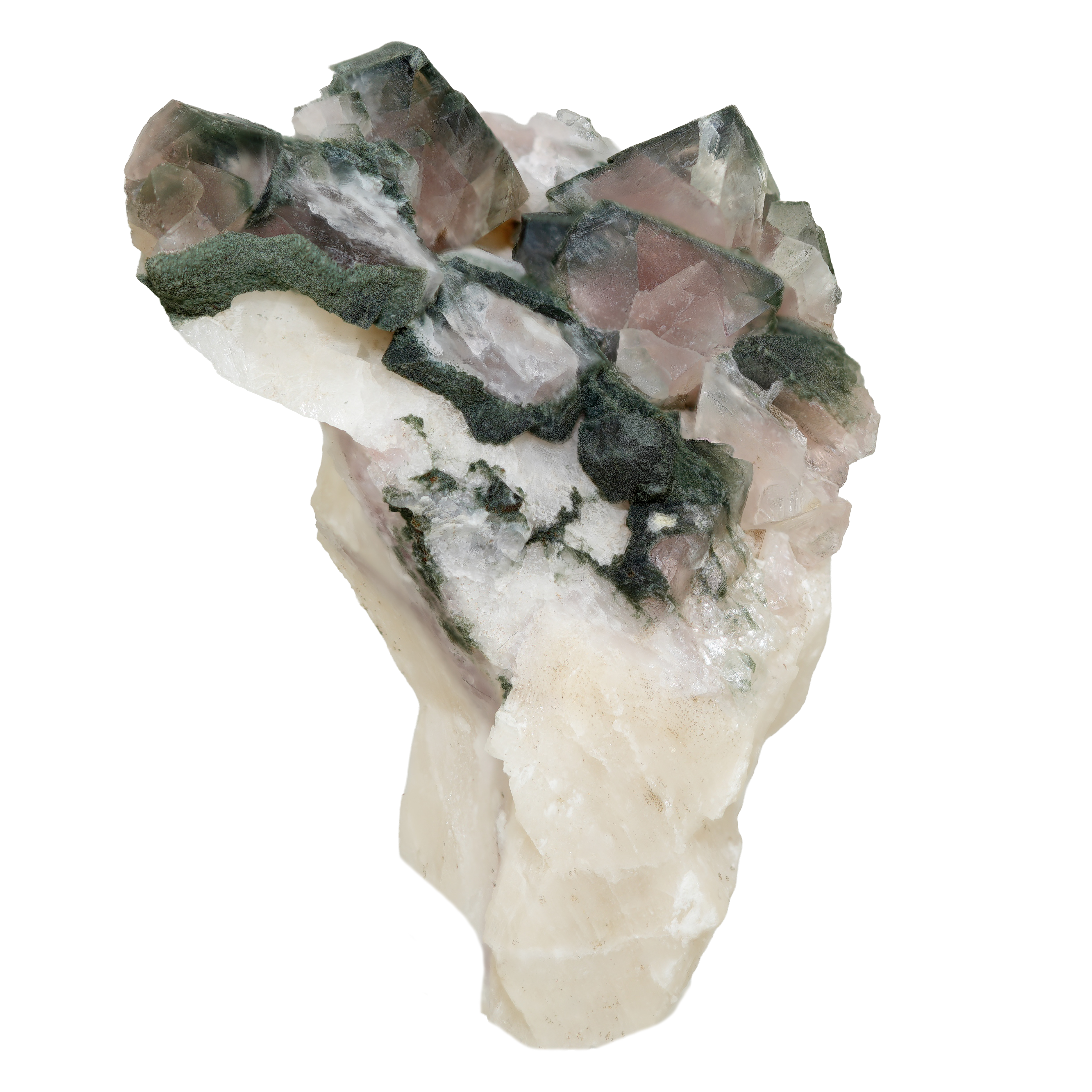Calcit mit Fluorit von der Göscheneralp (4.6 cm x 4.1 cm)