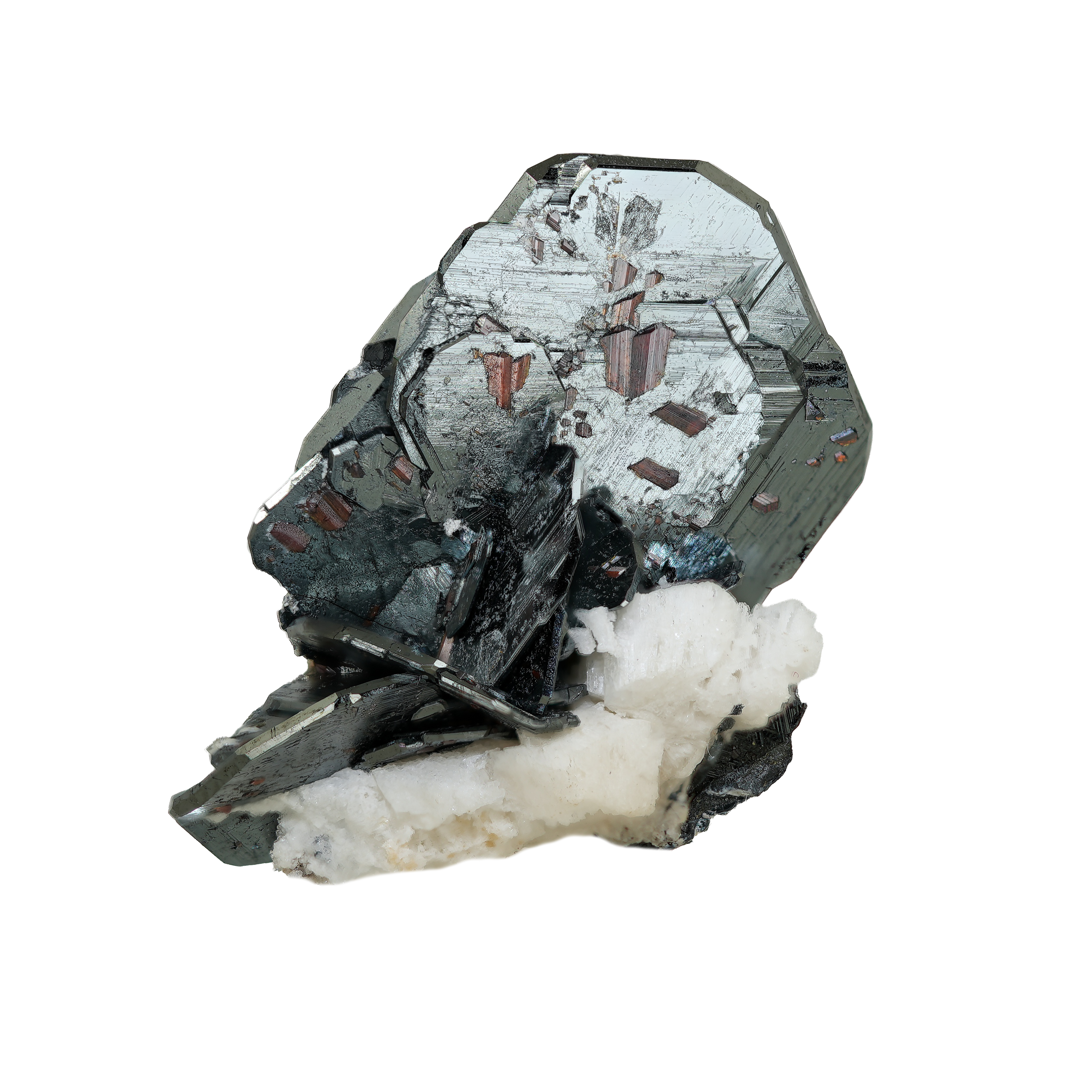 Hämatit & Rutil mit Adular aus der Cavradischlucht (3.0 cm x 2.8 cm)
