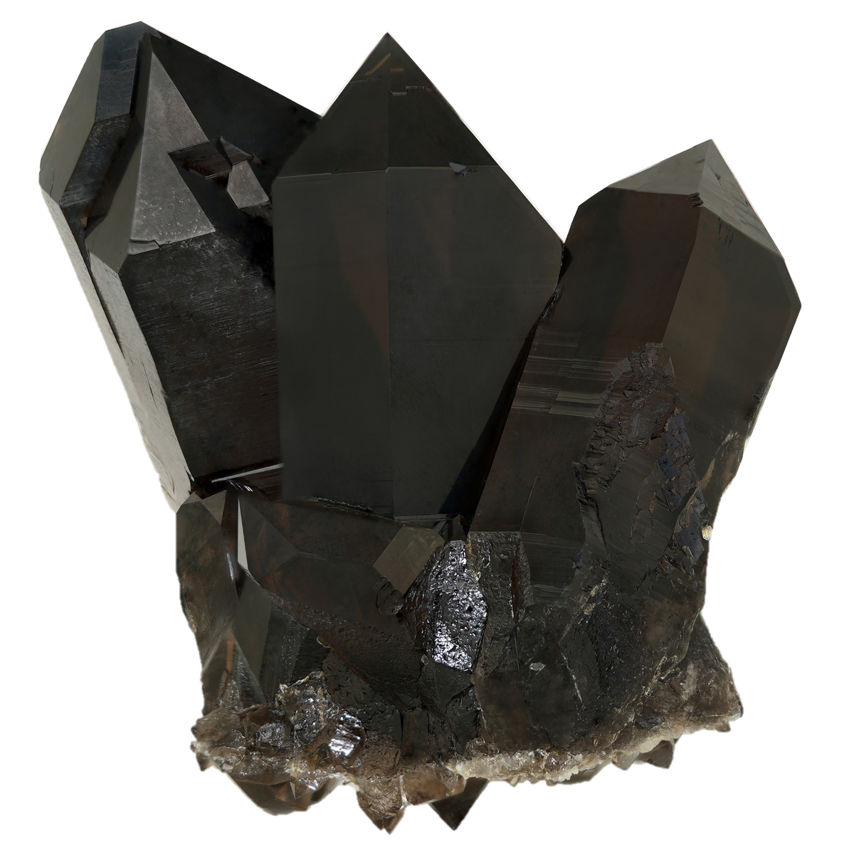 Dark Morion crystals on matrix from the Göscheneralp (6.6 cm x 6.0 cm)