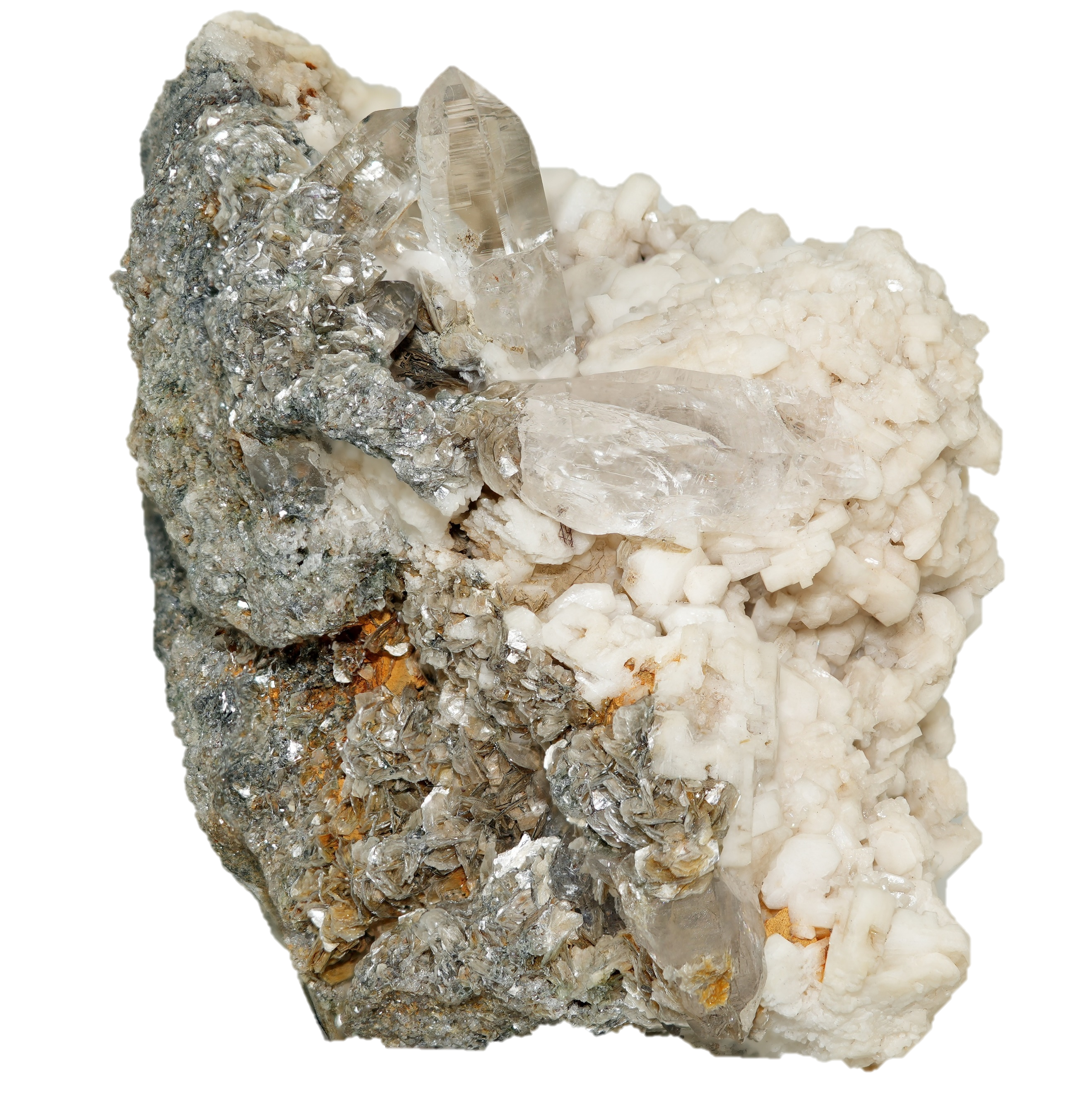 Große Periklin Stufe mit Bergkristall & Muskovit aus dem Rauriser Tal (11.0 cm x 9.1 cm)