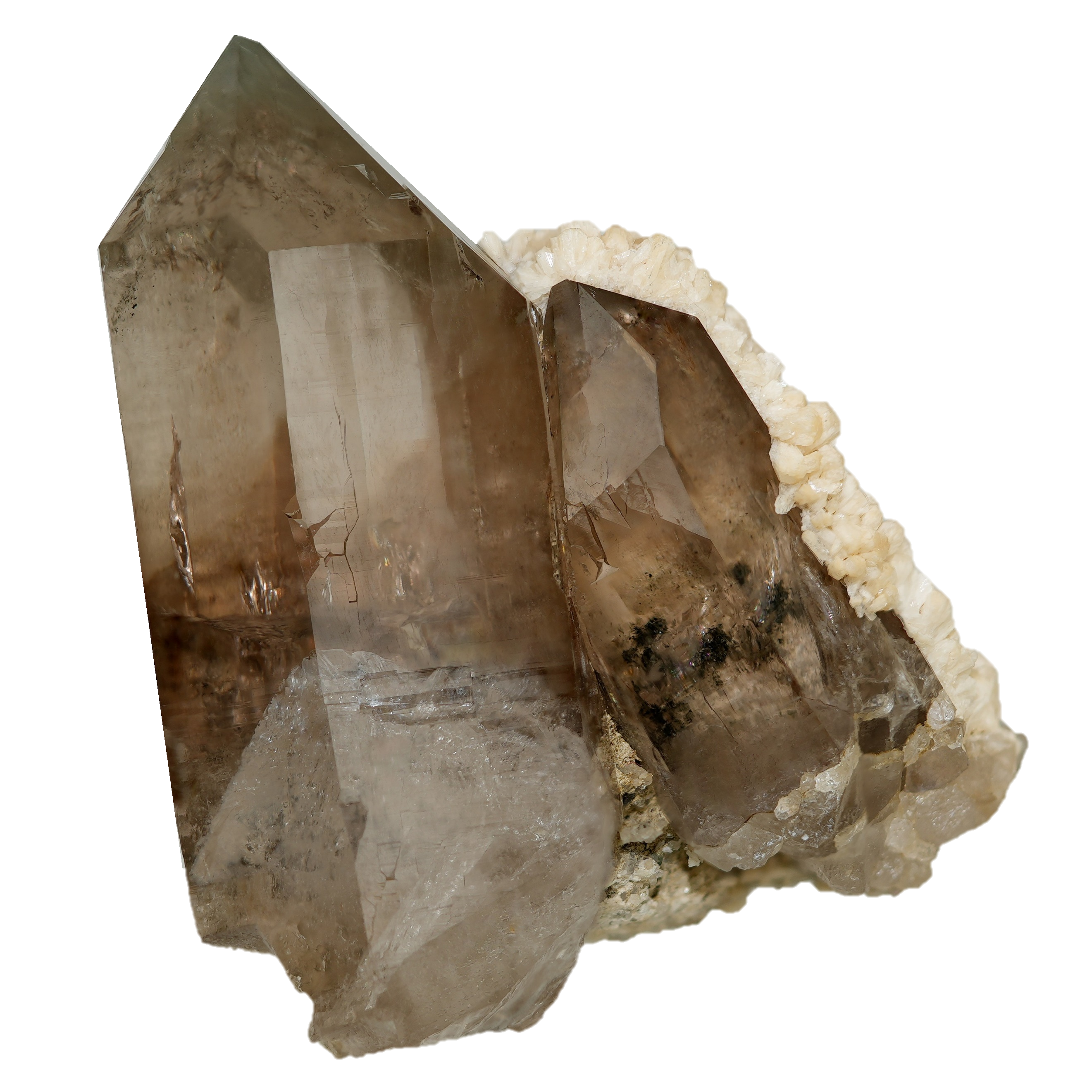 Rauchquarz Gruppe mit Desmin aus dem Cuolm da Vi (5.5 cm x 5.0 cm)