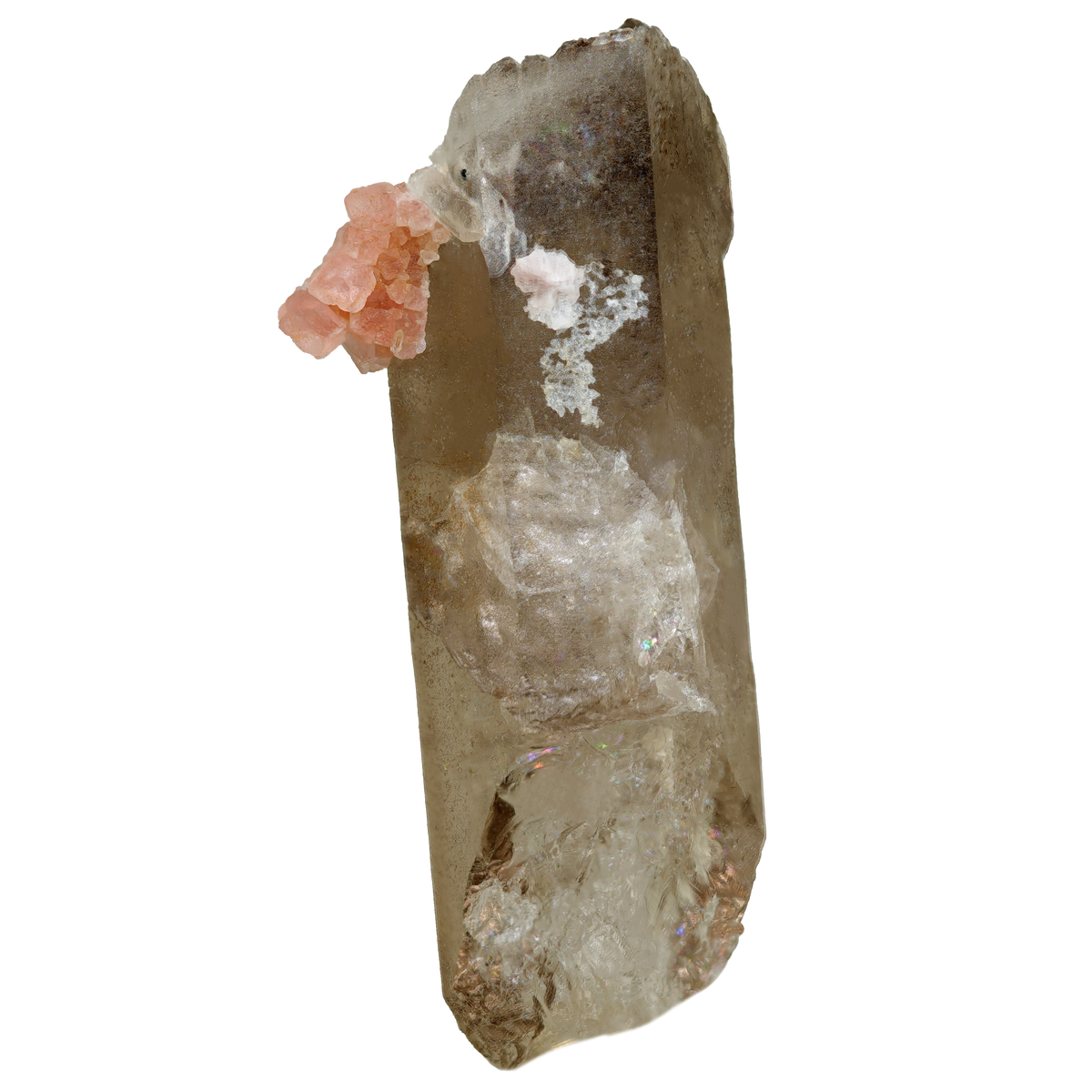 Rosa Fluorit auf Rauchquarz von der Göscheneralp (4.7 cm x 2.1 cm)