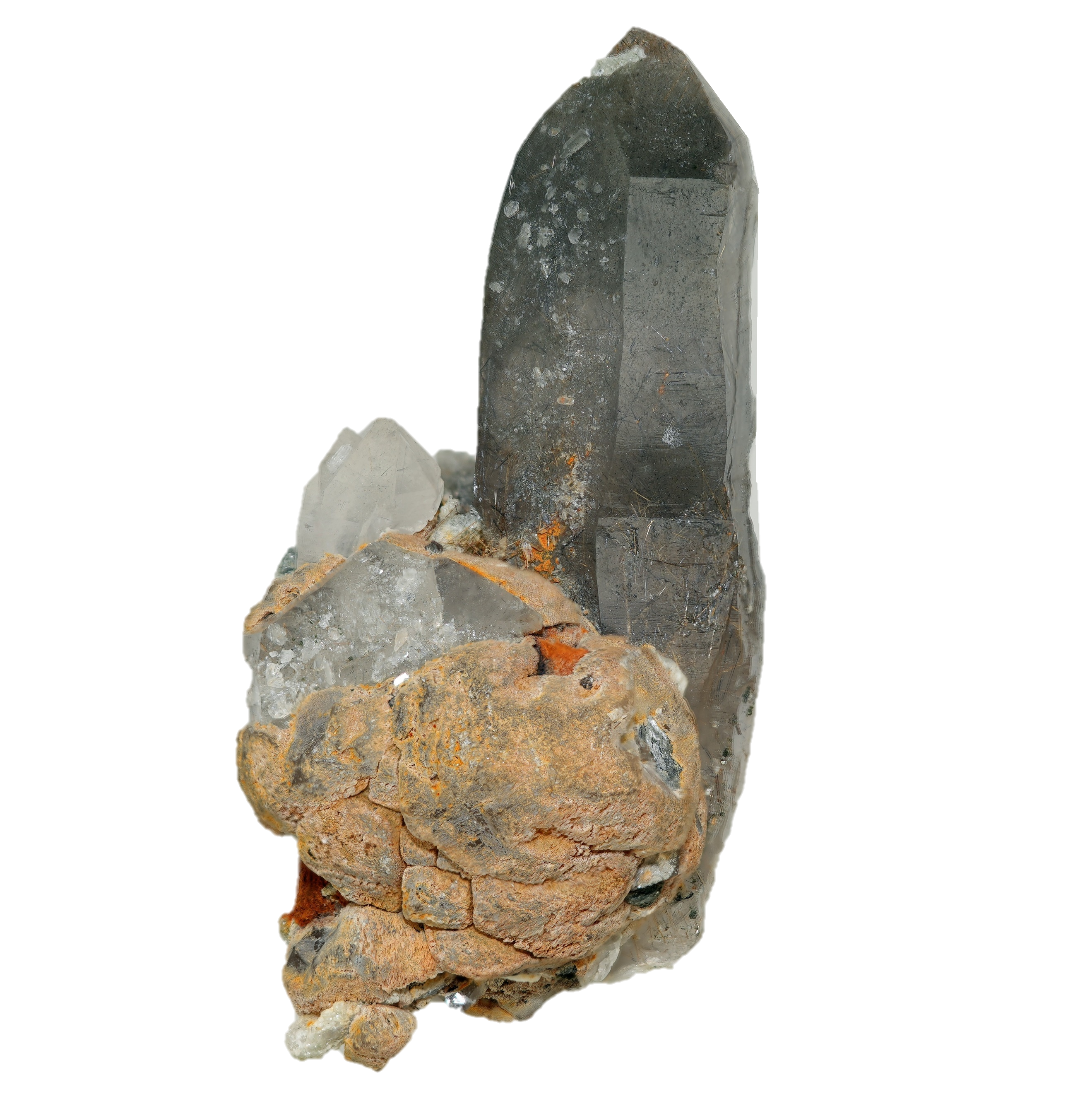 Ästhetische Rutilquarz Gruppe mit Calcit aus dem Habachtal (6.7 cm x 4.5 cm)