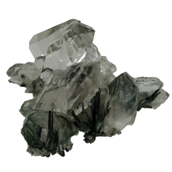 Ästhetische Bergkristall Stufe mit Aktinolith vom Miage Gletscher (7.5 cm x 5.5 cm)