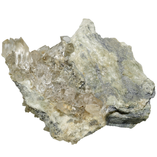 Ästhetische Bergkristall Stufe mit Amiant von der Alp Cavrein (9.5 cm x 8.5 cm)