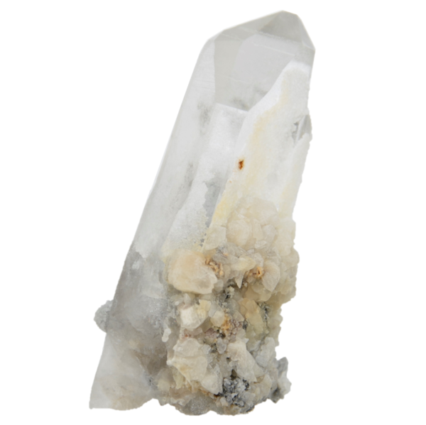 Großer Bergkristall mit Calcit aus dem Piz Beverin (9.8 cm x 4.6 cm)